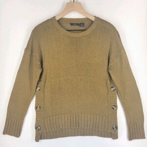 RDI Mustard Yellow Button Side Sweater Women's M Textured Knit Boho Lagenlook